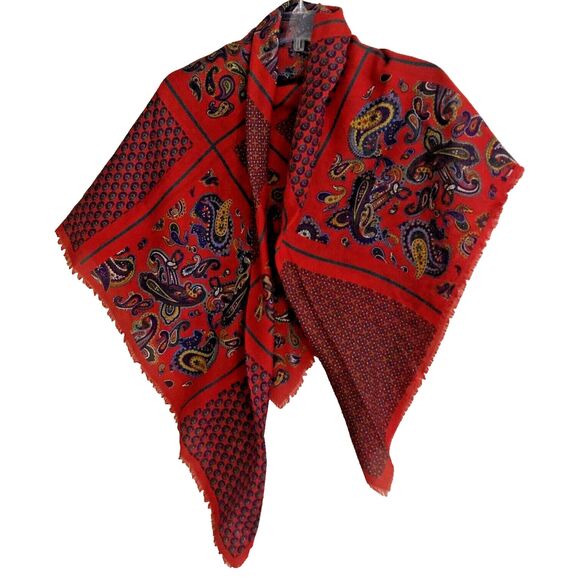 The Limited Wool Blend Fringe Shawl Scarf Vintage 80s Boho Red Paisley 45"x46" - Picture 2 of 10